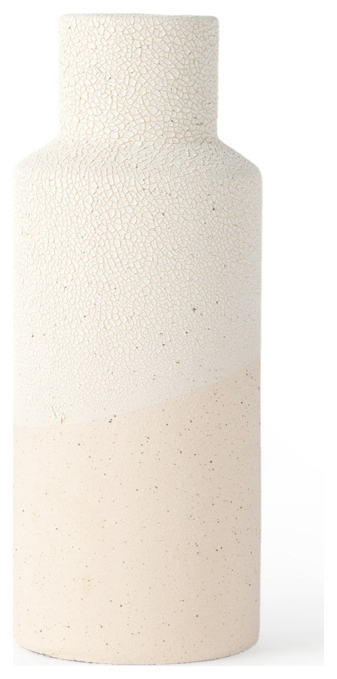 Salar Cream Gourd Style Crackled Ceramic Vase, 11"