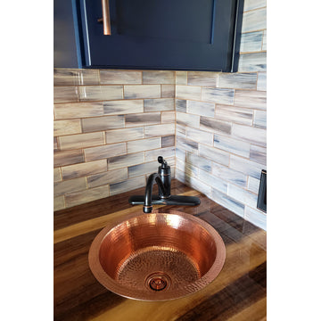 Premier Copper Products BR14PC2 14" Round Hammered Copper Bar Sink