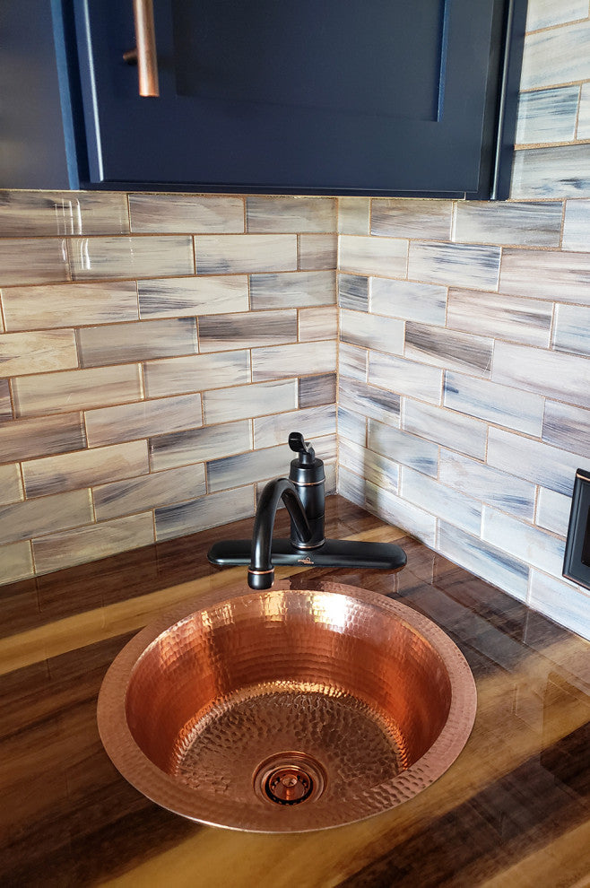 Premier Copper Products BR14PC2 14" Round Hammered Copper Bar Sink