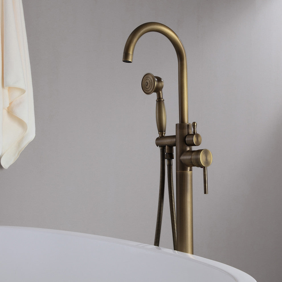 Classic Single Handle Swirling Spout Freestanding Tub Faucet with Handshower