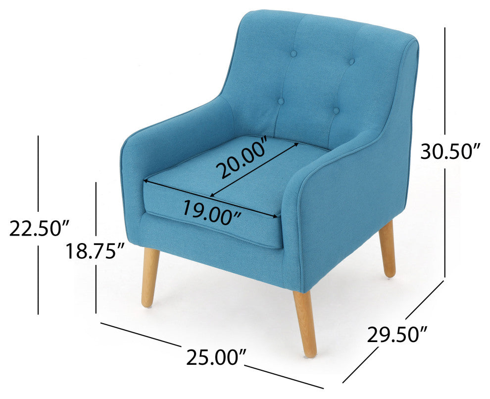 GDF Studio Fontinella Mid-Century Modern Fabric Tufted Arm Chair, Teal, Set of 2