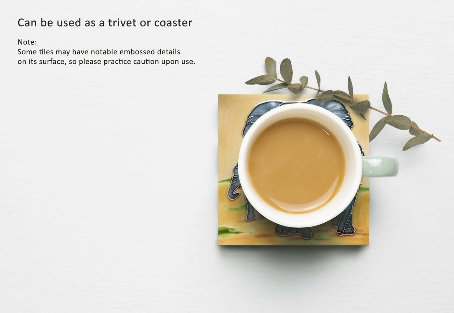 4x4" Elephant With 2 Babies Art Tile Ceramic Drink Holder Coaster