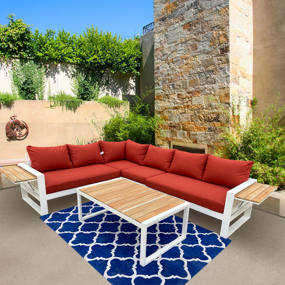 Denver 5-Piece Aluminum Outdoor Patio Sectional Sofa Set with Cushions, Canvas Terracotta Sunbrella