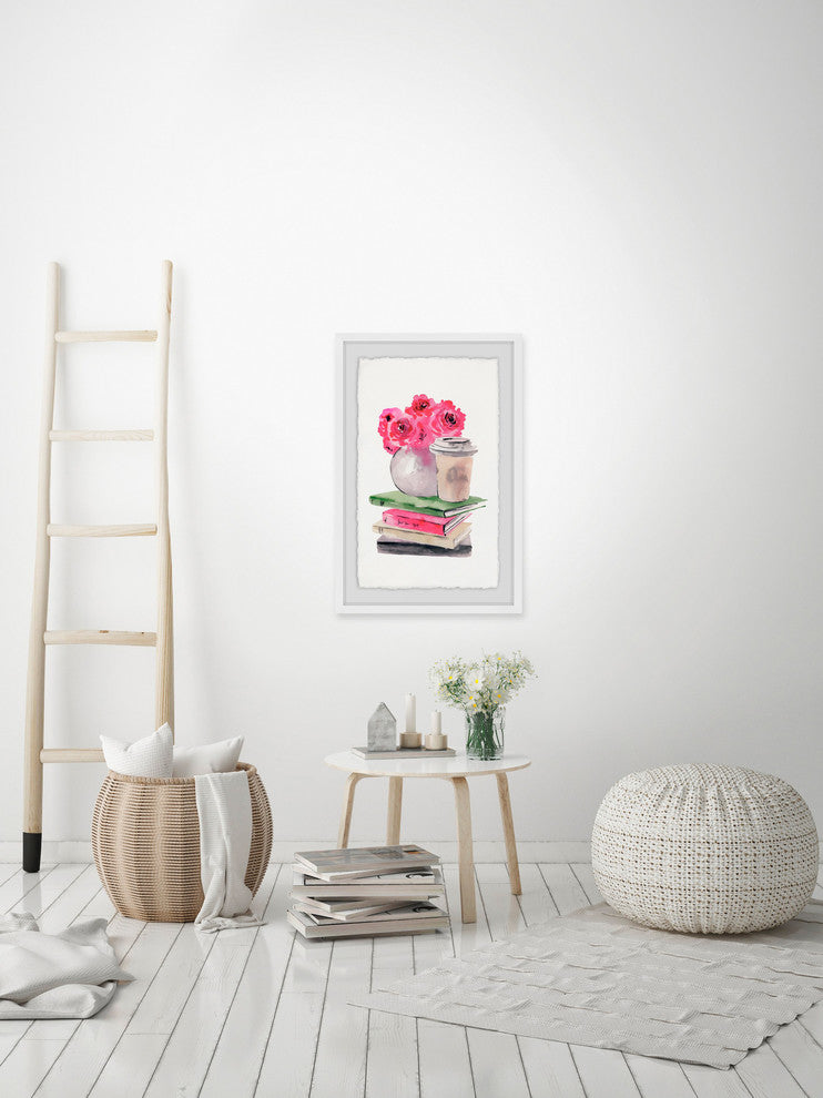 "Book and Coffee Corner" Framed Painting Print, 8"x12"