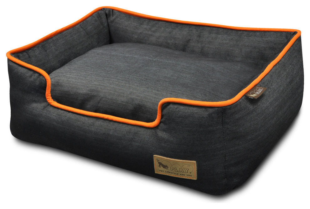 Lounge Bed Denim, Orange, Small