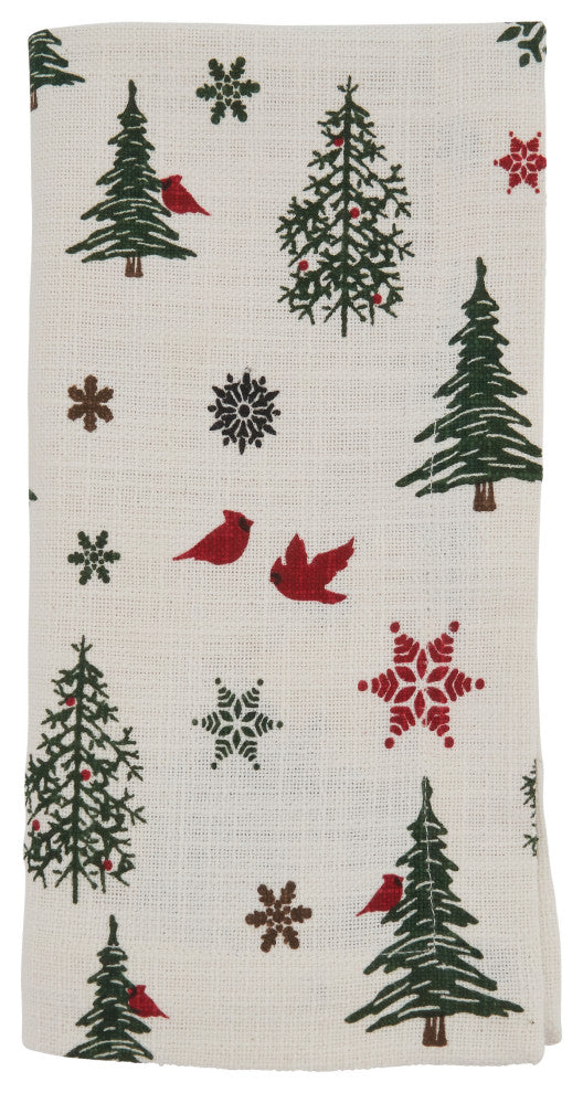 Holiday Table Napkins With Christmas Tree & Snowflakes Design, Ivory