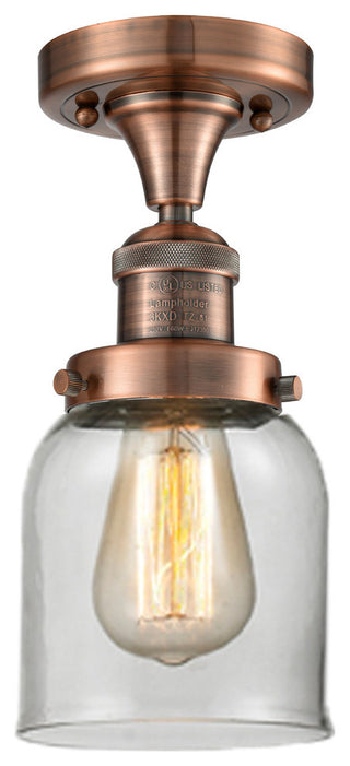 1-Light Small Bell 5" Flush Mount, Antique Copper, Glass: Clear