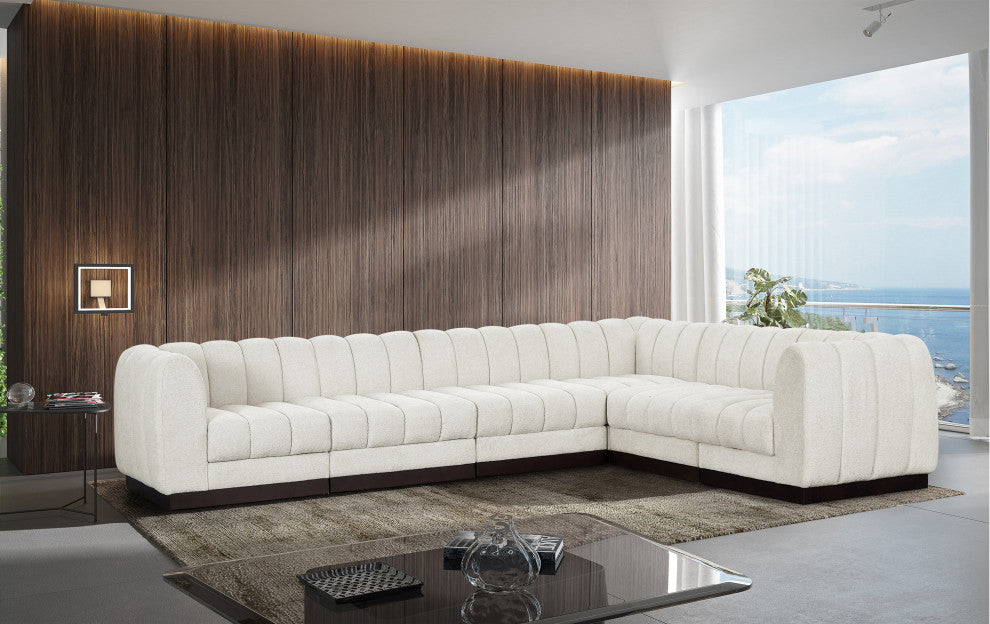 Quinn Chenille Upholstered 6-Piece L-Shaped Modular Sectional, Cream