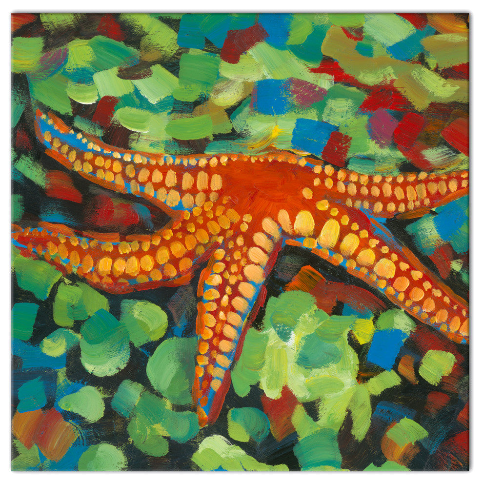 Painted Starfish on Seaglass 12x12 Canvas Wall Art