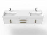 CastelloUSA Amazon 72" Wall Mounted Vanity Set, White, White Top, Gold Handles