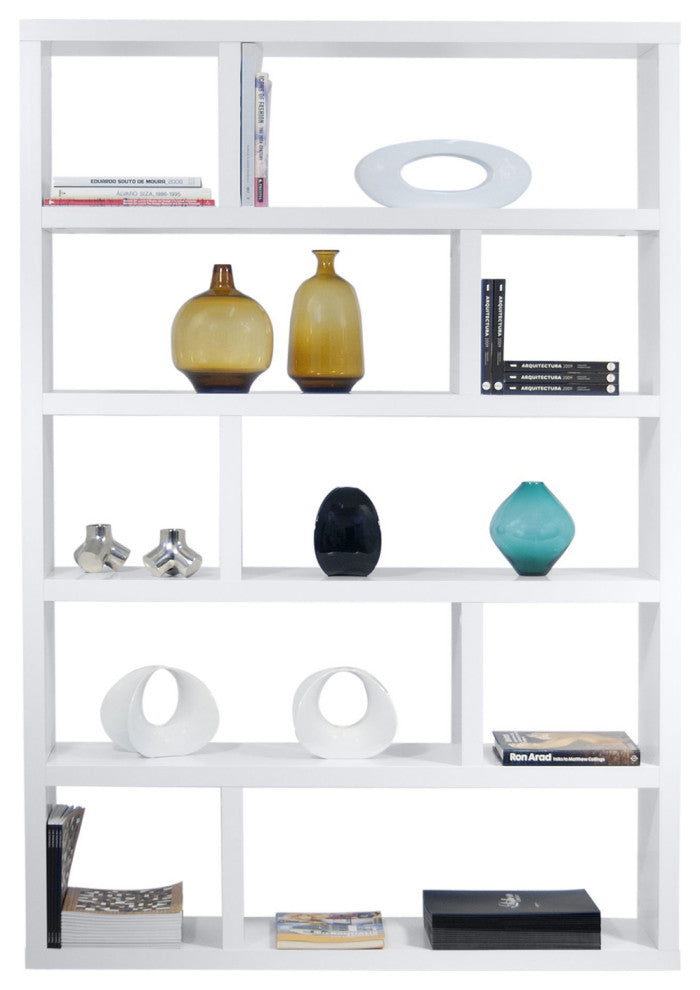 Contemporary Large High Modular Book Shelf, Pure White