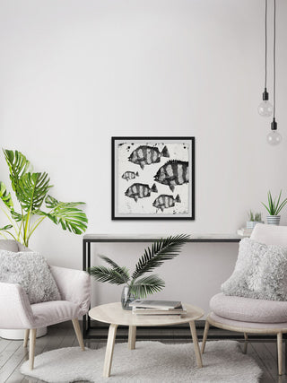 "Barred Fish" Framed Painting Print, 12"x12"