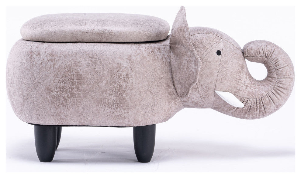 Gray Elephant Shaped Storage Ottoman