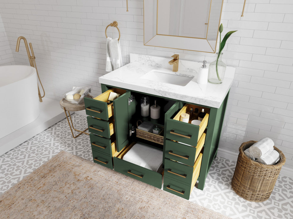 Willow Collections Malibu Vanity, Green, Calacatta Quartz, 42"