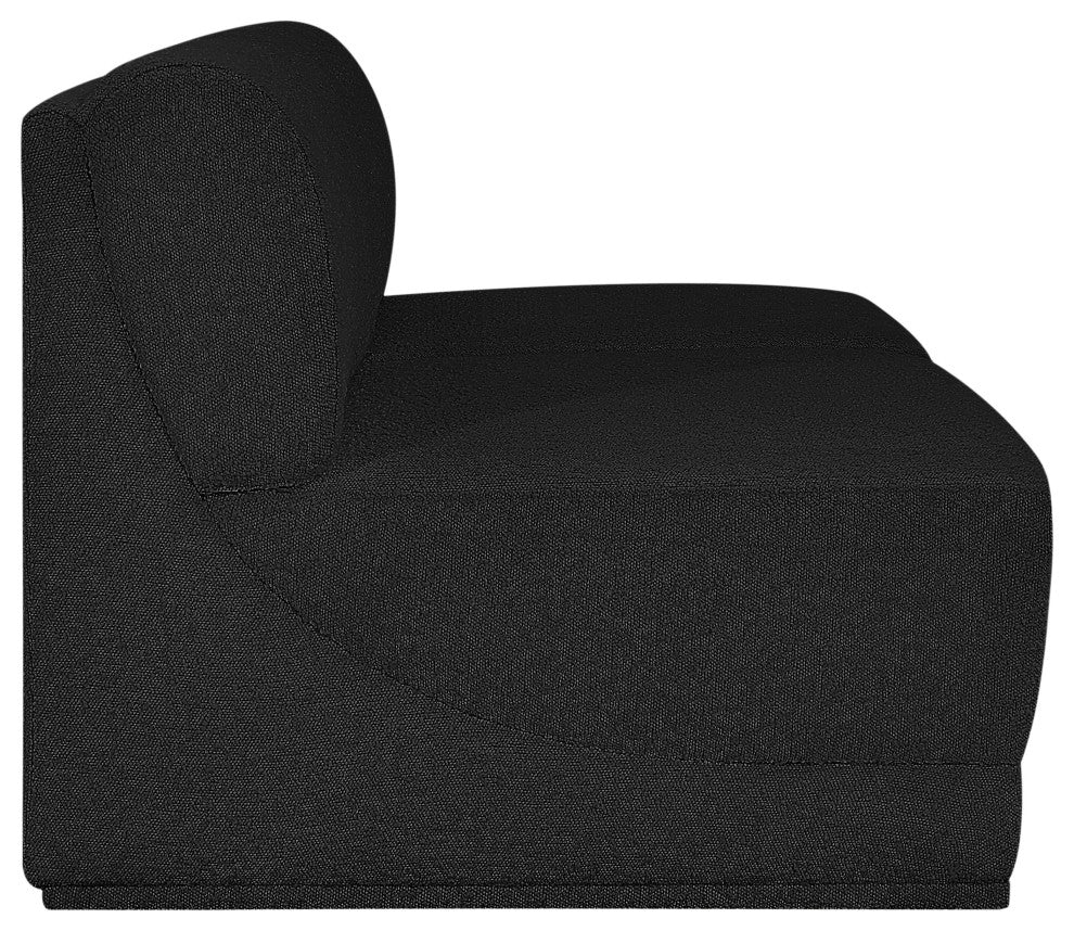 Ollie Black Boucle Fabric Straight Modular Sofa, Black, 2-Piece: 2 Armless Chair