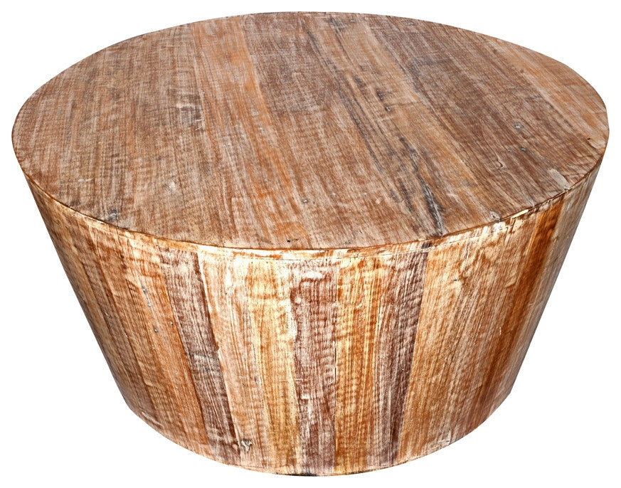 Rustic Reclaimed Solid Wood Handmade 36" Round Tapered Sides Barrel Coffee Table