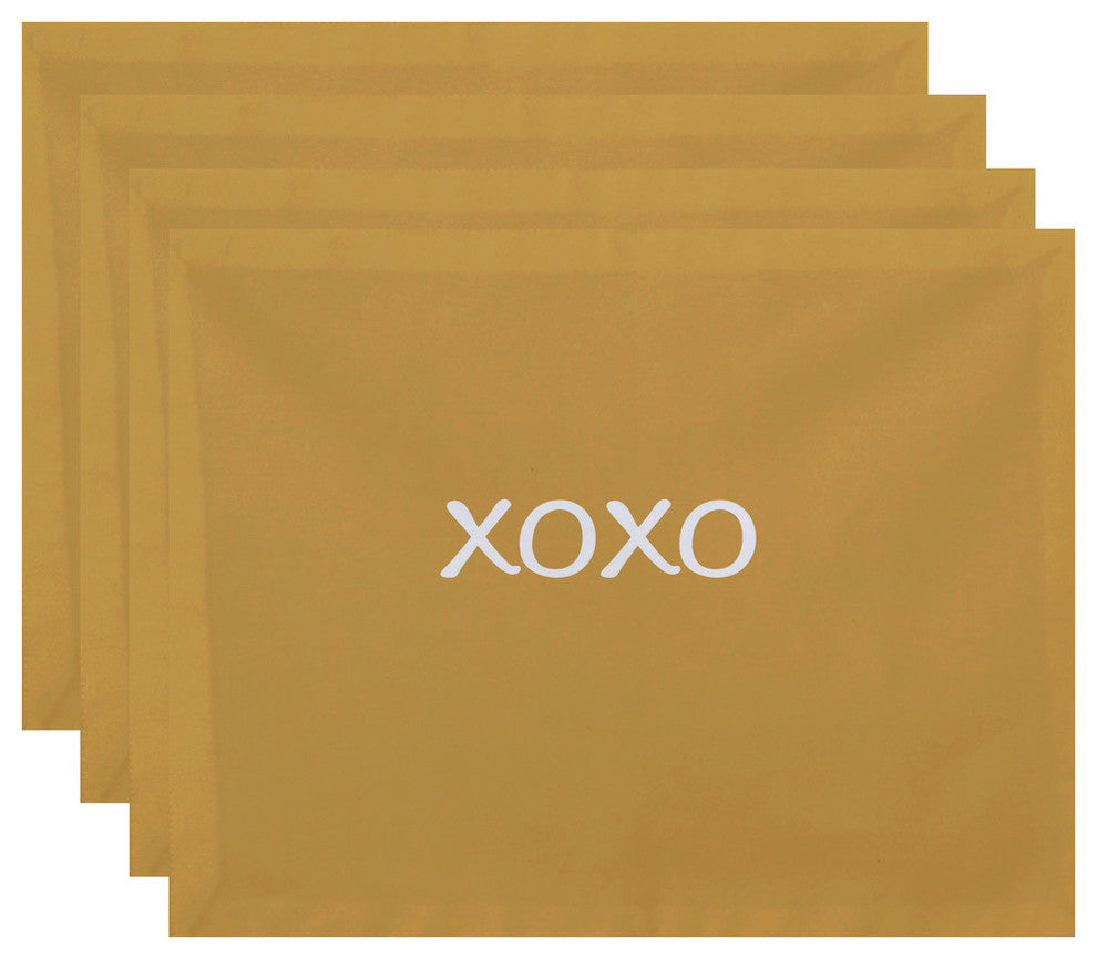 18"x14" Xoxo, Word Print Placemat, Gold, Set of 4