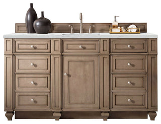 Bristol 60" Single Vanity Whitewashed Walnut, Ethereal Noctis Quartz