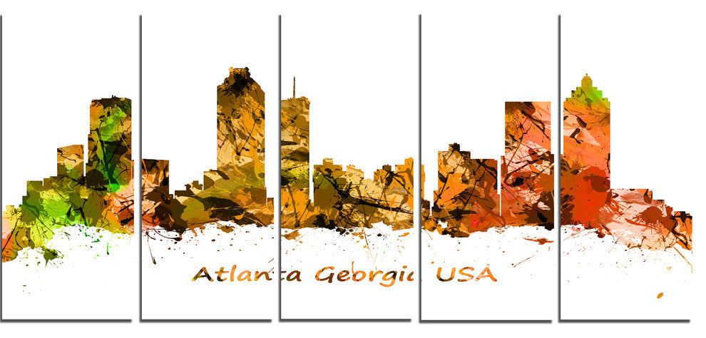 "Atlanta Georgia Skyline" Cityscape Painting Canvas Print, 5 Panels, 60"x28"