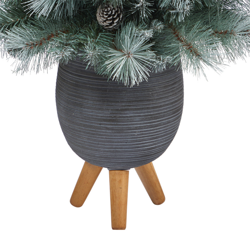 3.5' Frosted British Columbia Pine Faux Xmas Tree W/Lights, Pinecones