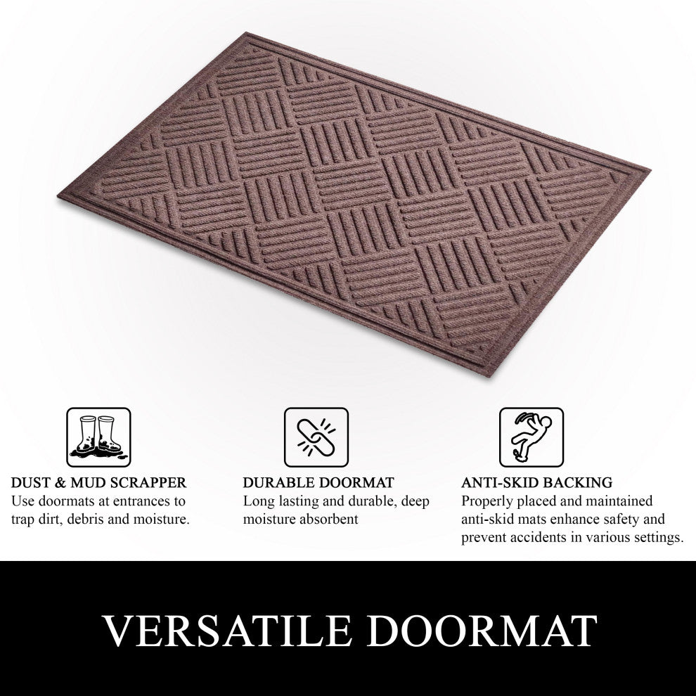 A1HC Superior Absorbant Polypropylene Doormat, Chocolate Brown Checkered, 18"x30"