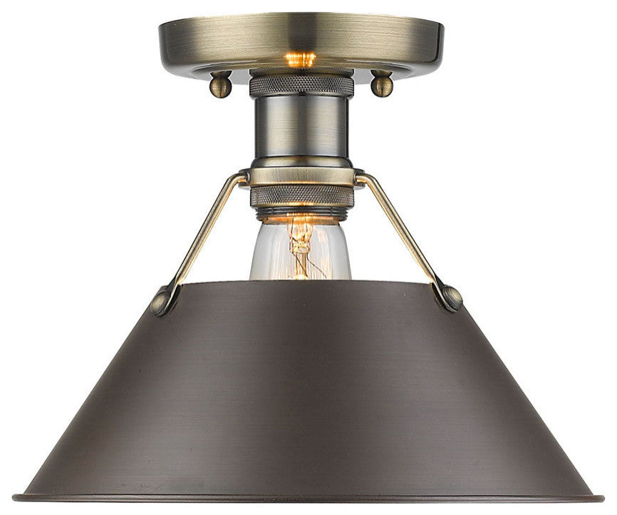 Golden Orwell Flush Mount, Aged Brass, Rubbed Bronze Shade