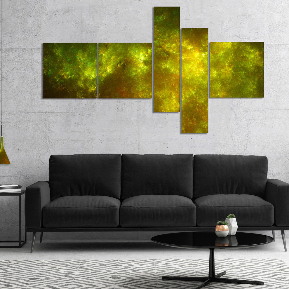 Clear Golden Starry Fractal Sky, Abstract Canvas Art Print, 60"x32", 5 panels