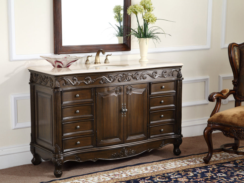 56"� Beckham Cream Marble Top Bathroom Vanity