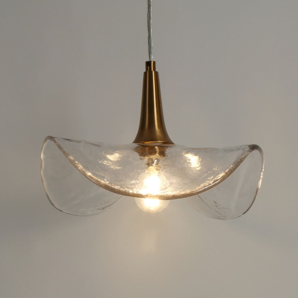 LNC Vitzthum 11" Wave Shaped Glass Pendant Light, Brass, Modern Style