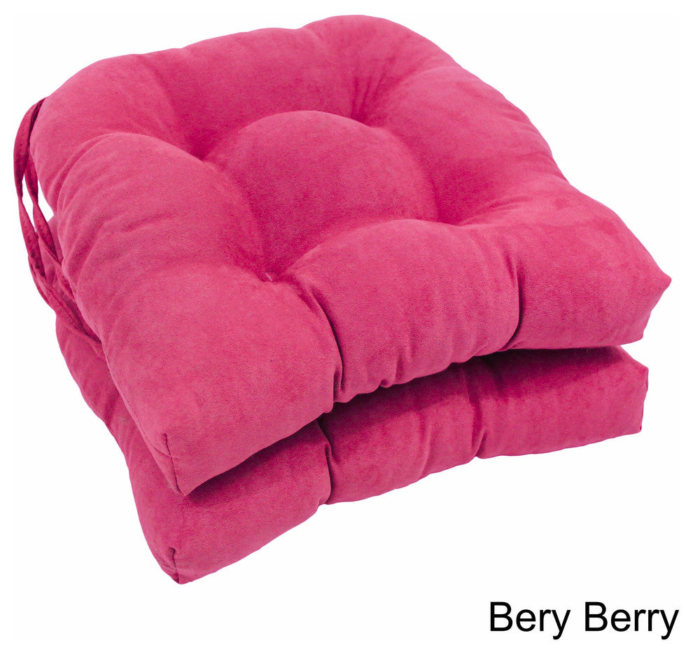 16" Solid Microsuede U-Shaped Tufted Chair Cushions, Set of 2, Bery Berry
