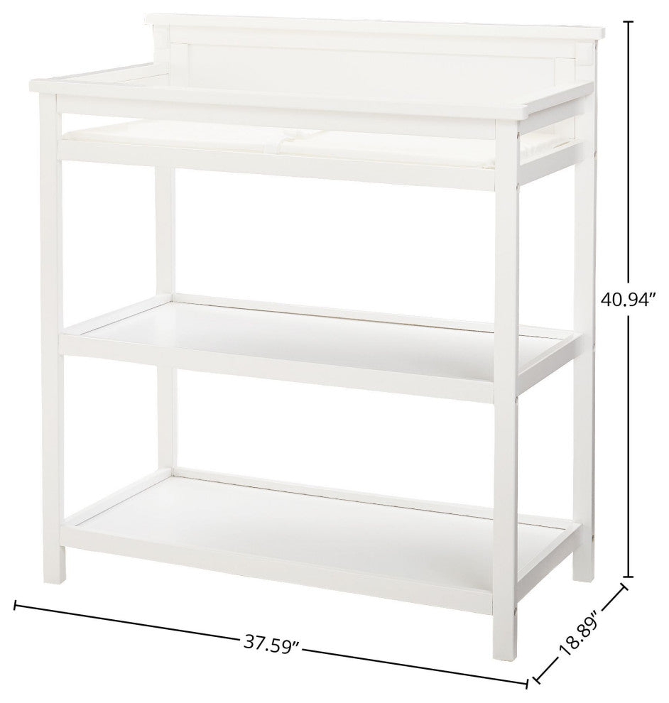 Emery 38"W Wood Changer Topper With Shelves and Changing Pad, White