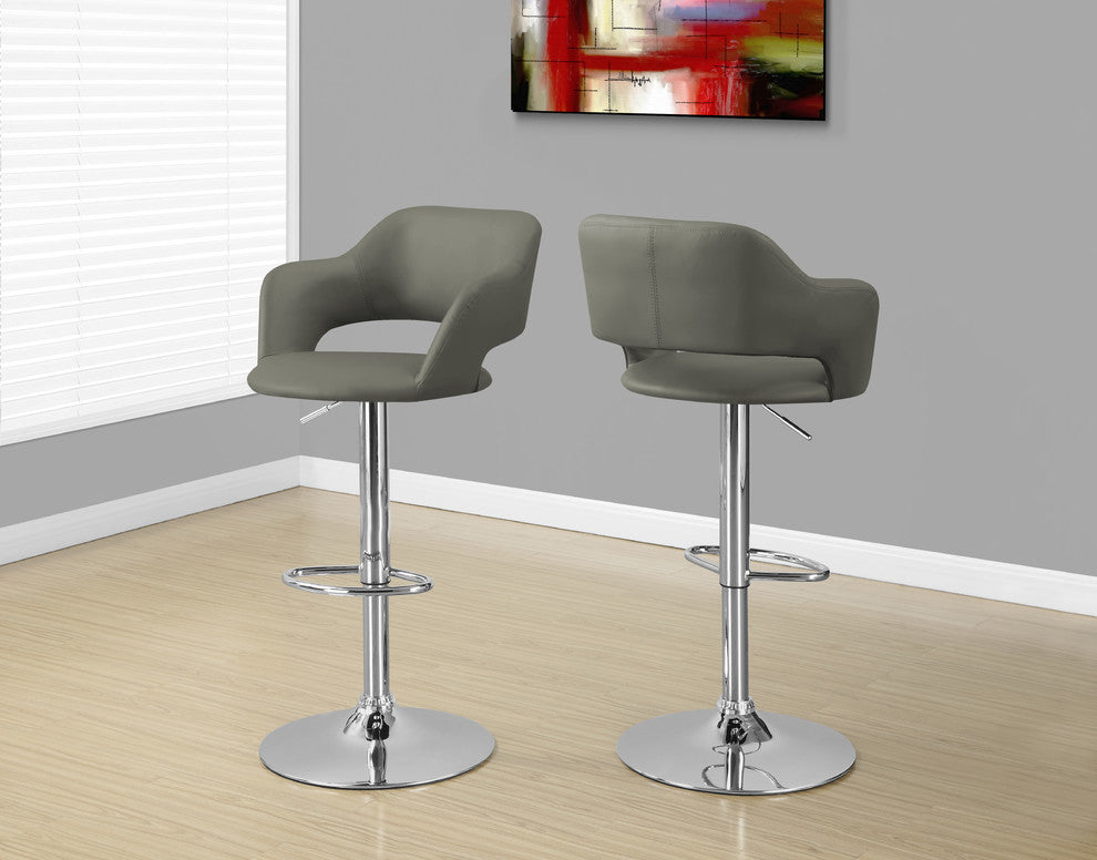 Barstool - Light Grey / Chrome Metal Hydraulic Lift