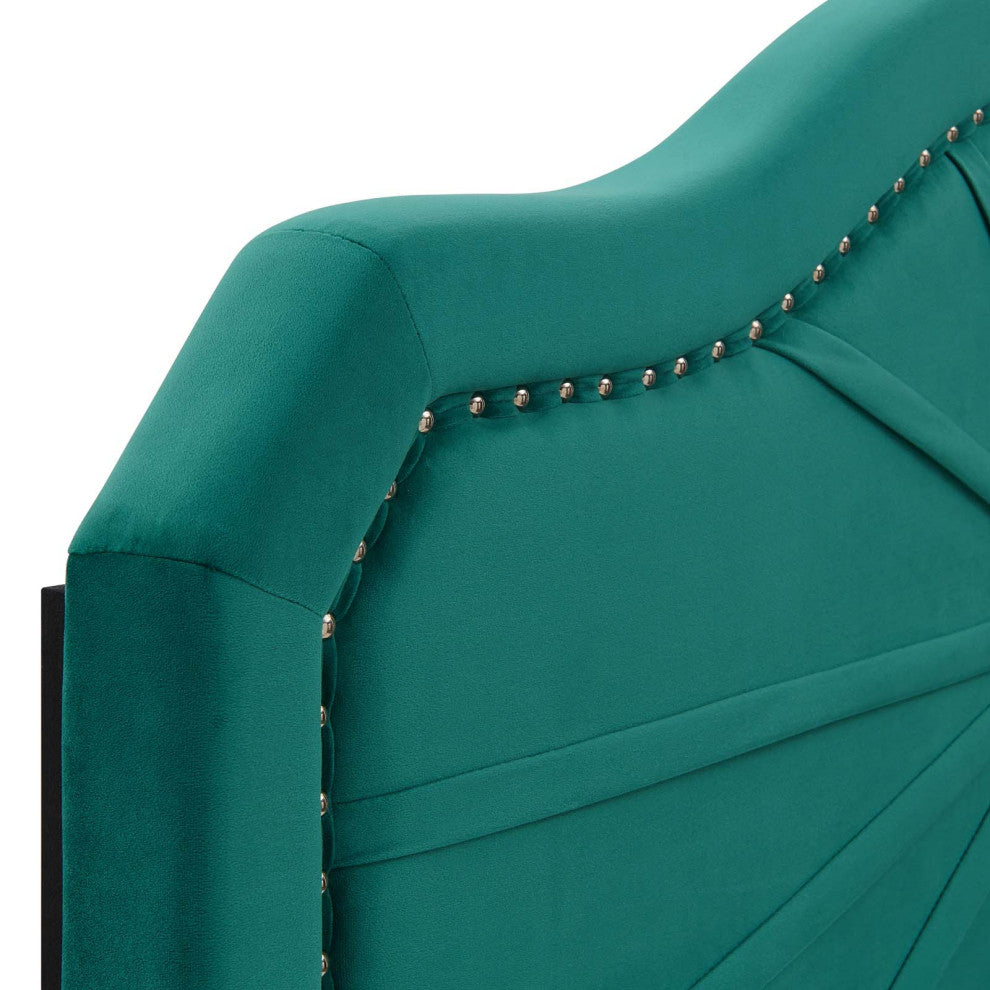 Kristin Pleated Performance Velvet Twin Headboard-Teal