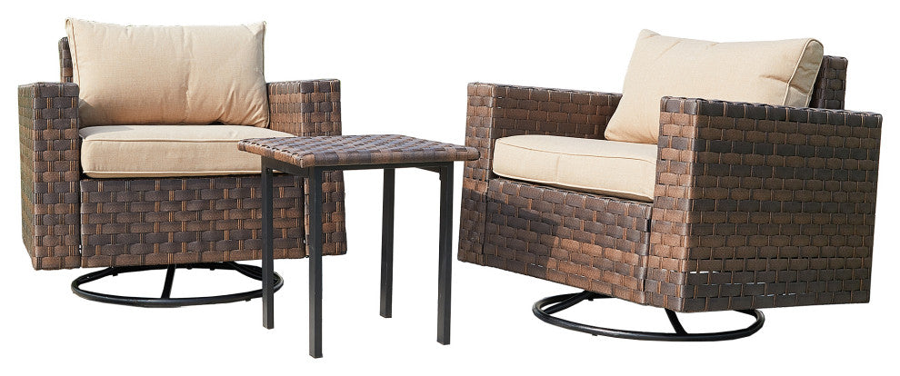 Outdoor Swivel Rocker Patio Chair Rattan Conversation Sets with Coffee Table, Coffee