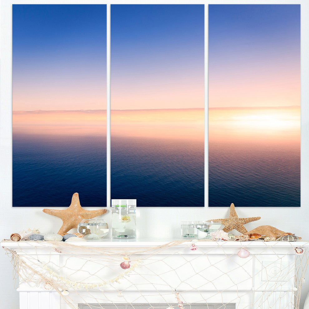 "Clear Blue Sky Above Clouds" Oversized Beach Metal Wall Art, 3 Panels, 36"x28"