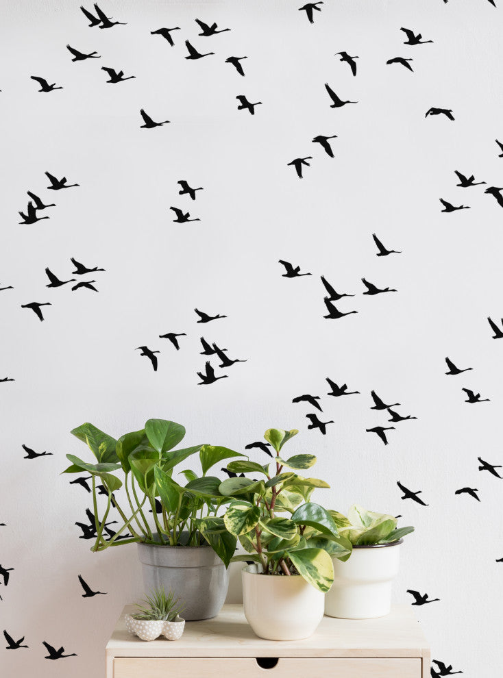 Soaring Birds Peel and Stick Vinyl Mural, Black, 24"w X 96"h, 6 Panel Set