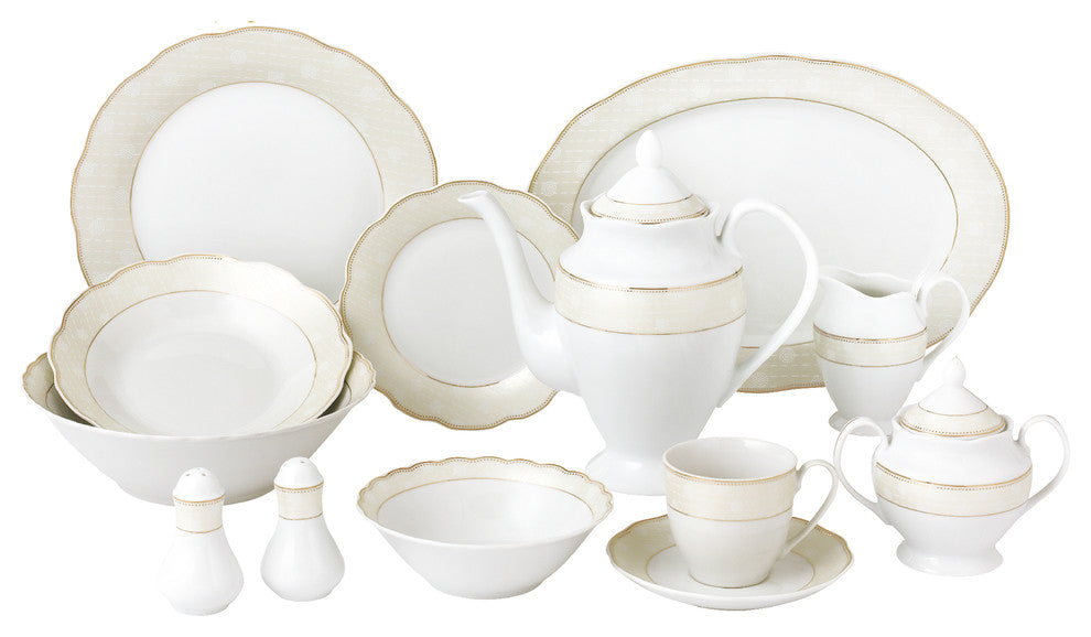 57 Piece Wavy Dinnerware Set-Porcelain China Service for 8 People-Tova