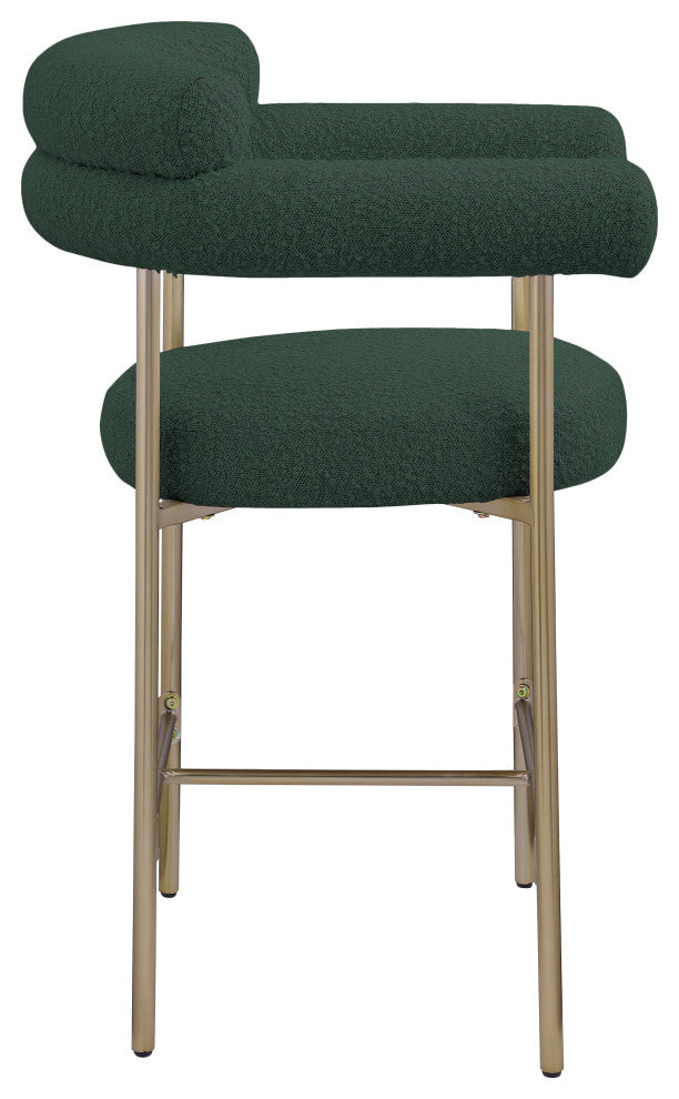 Blake Boucle Fabric Upholstered Counter Stool, Set of 2, Green, Brushed Finish