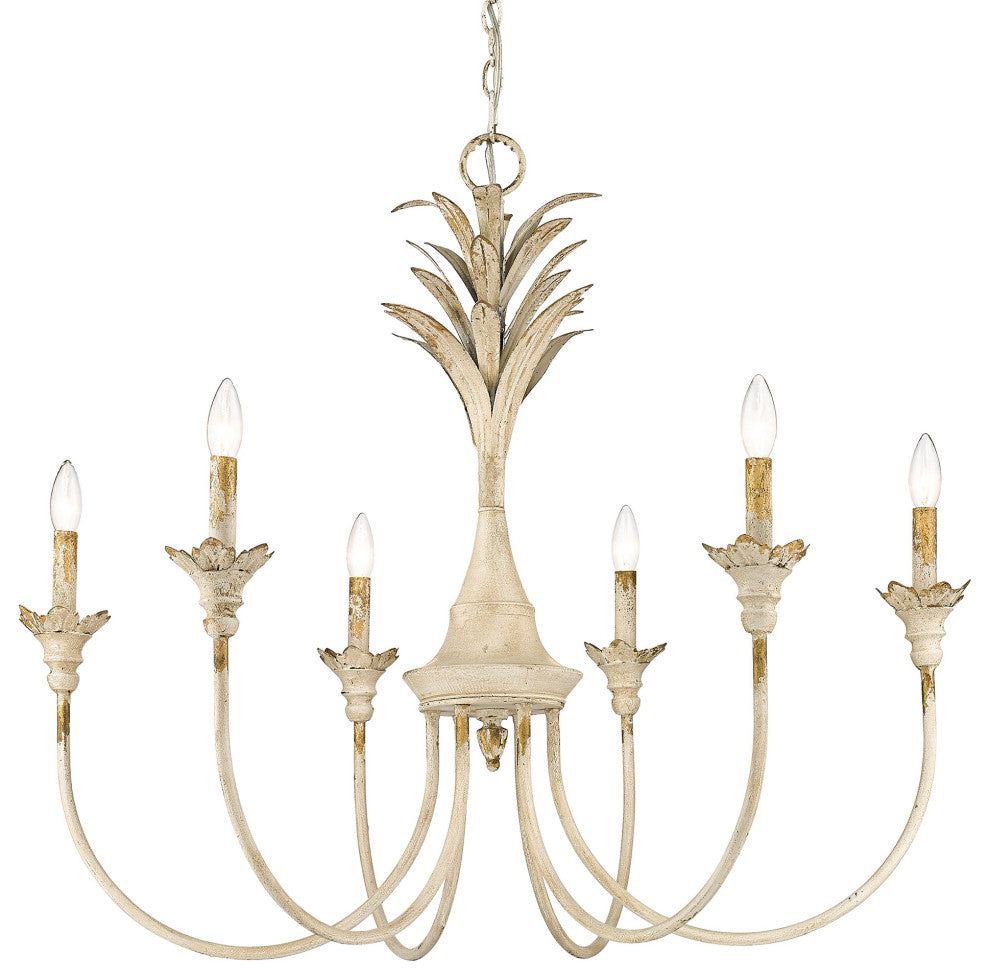 Golden Lighting Lillianne 6 Light Chandelier, Antique Ivory, 0846-6AI