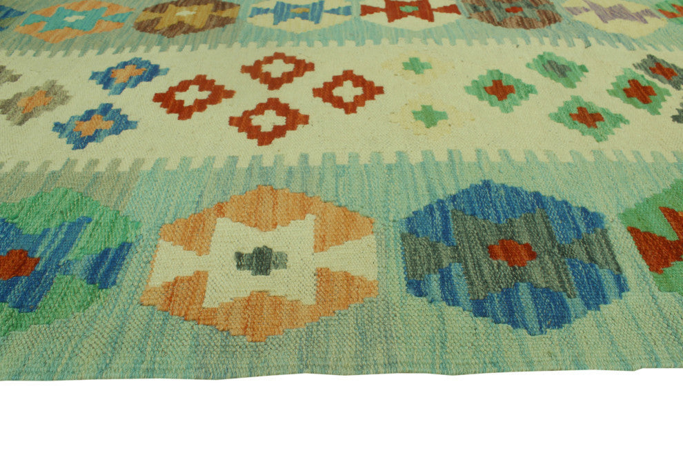Sangat Kilim Steven Ivory/Light Blue Rug, 8'0x11'4