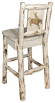 Montana Counter Height Barstool With Laser Engraved Bronc, Clear Lacquer Finish