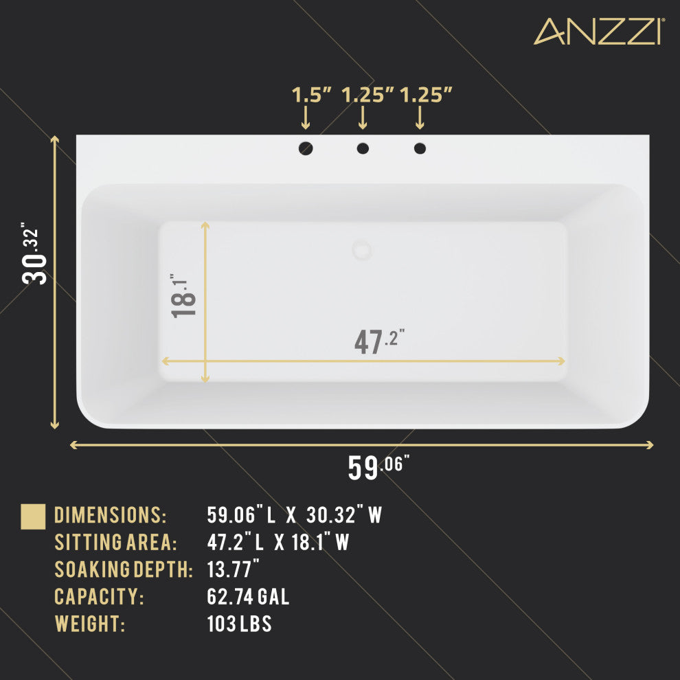 VAULT 59 in. Acrylic Flatbottom Freestanding Bathtub, White