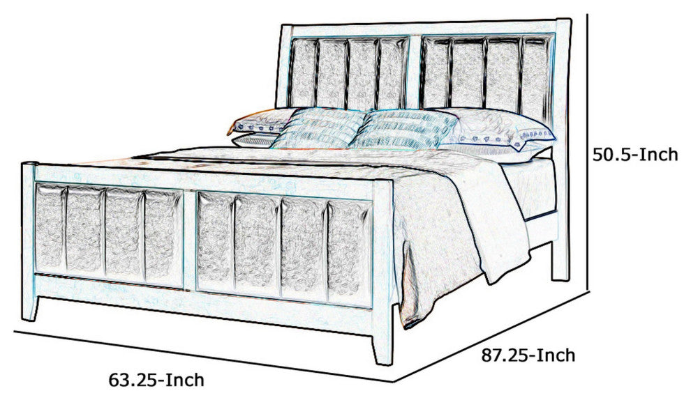 Benzara BM216113 Leatherette Padded Queen Size Bed With Vertical Channels, Brown