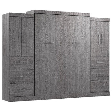 Atlin Designs 115" Wood Queen Wall Bed Kit Set with 6 Drawers in Bark Gray