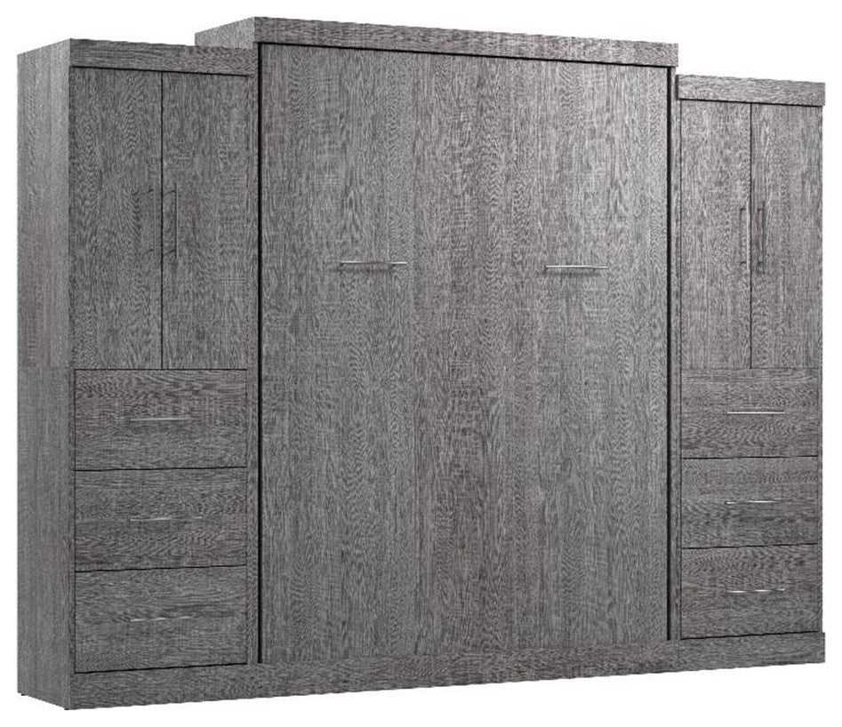 Atlin Designs 115" Wood Queen Wall Bed Kit Set with 6 Drawers in Bark Gray
