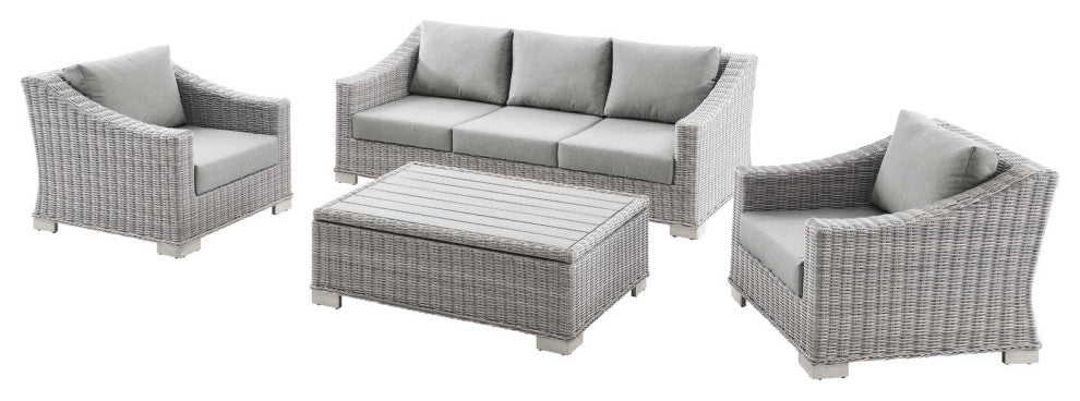 Lounge Sectional Sofa Chair Set, Rattan, Wicker, Gray, Modern, Outdoor