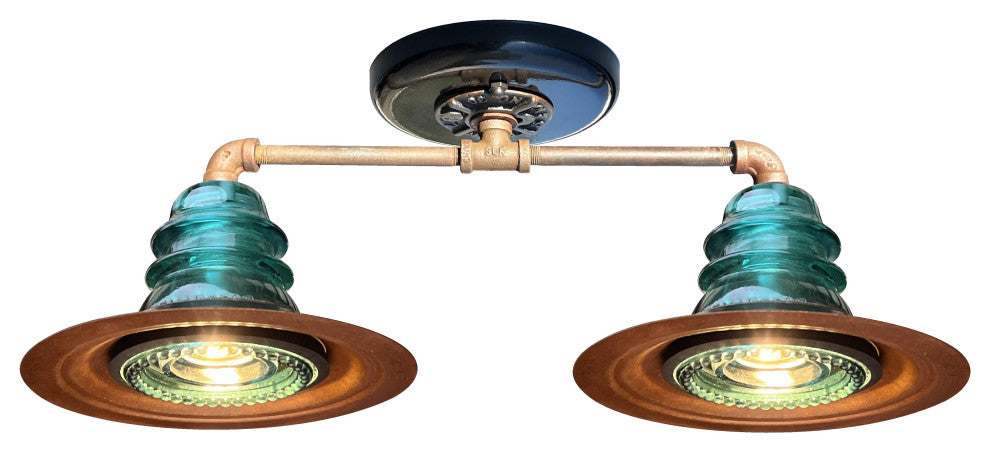 Insulator Light 7" Rusted Metal Hood Ceiling Light, Blue/Green