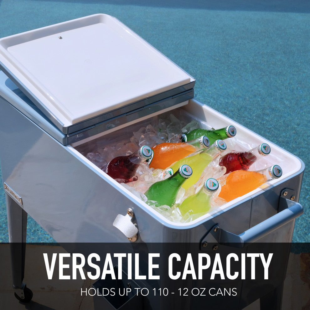 Permasteel 80 Quart Portable Rolling Patio Cooler, Blue