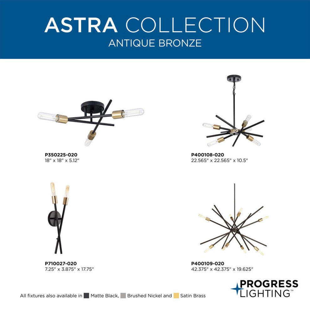 Astra Collection Three-Light 18" Antique Bronze Modern Semi-Flush Mount Light
