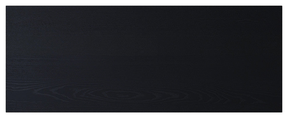 63" Rectangular Dining Table Black Solid Wood Table Top Square Metal Base, Black